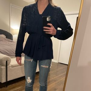 Navy Tie Waist Blouse